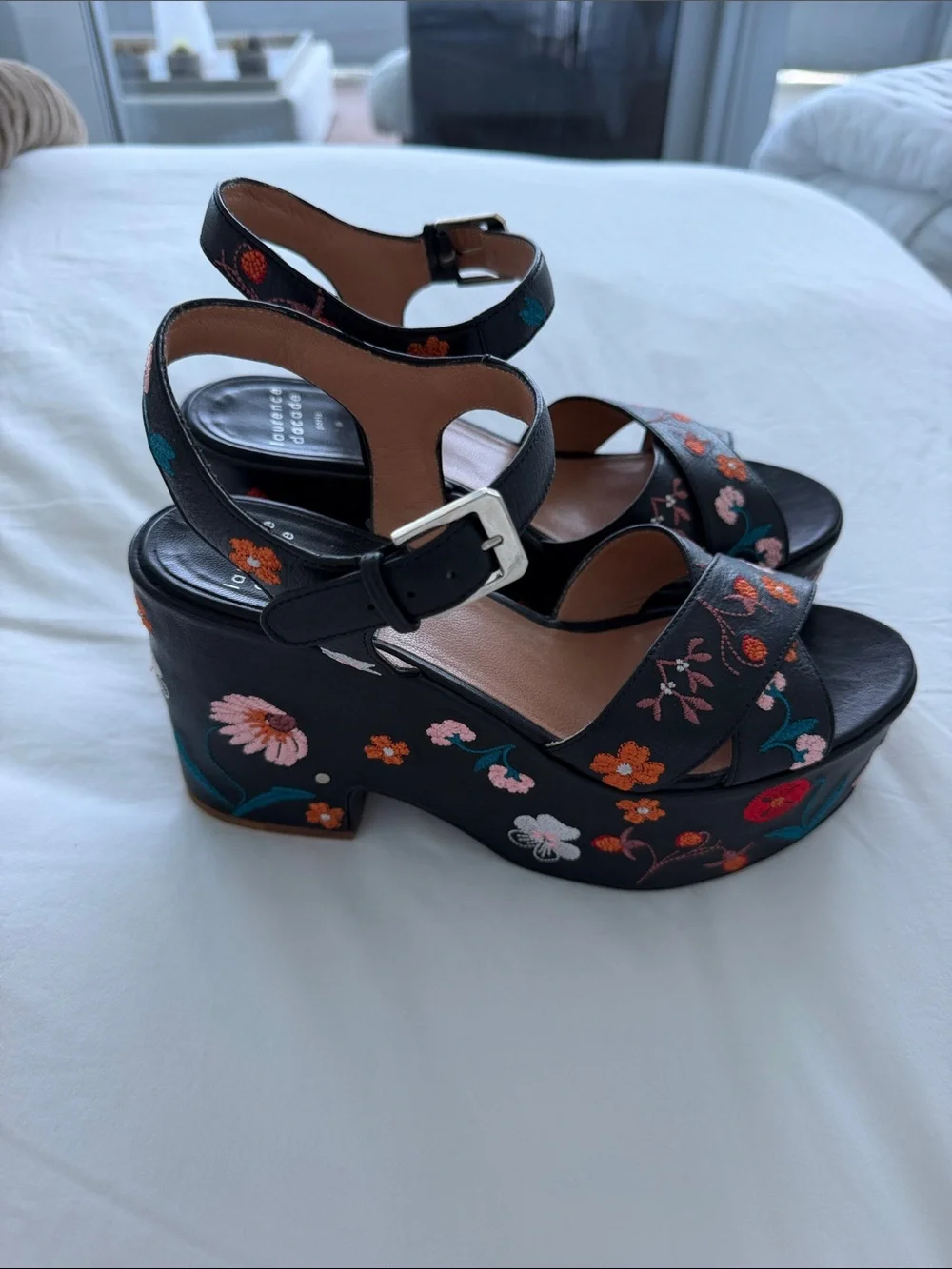 Laurence Dacade Black Embroidered Floral Platform Sandals